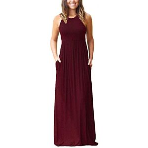 PCEAIIH Women's Casual Sleeveless Maxi Dress Loose Long Dresses with Pockets (M-B-Wine Red)