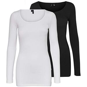 Vero Moda Women's Long-Sleeved Shirt (Pack of 2), White/Black (1 x Bright White / 1 x Black), Large