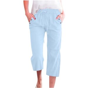 Générique Women 3/4 Pants Beach Pants Comfortable Casual Pants Vintage High Waist Pants Summer Stretchy Yoga Pants Female Breathable Pants Casual Pants with Pockets 2024, Bright blue, XXXL