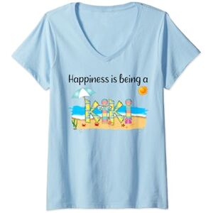 Vintage Summer Happiness Is Being A Kiki Beach Womens Vintage Summer Happiness Is Being A Kiki Retro Beach V-Neck T-Shirt