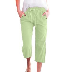 Générique Women 3/4 Pants Beach Pants Comfortable Casual Pants Vintage High Waist Pants Summer Stretchy Yoga Pants Female Breathable Pants Casual Pants with Pockets 2024, Green, XXXL