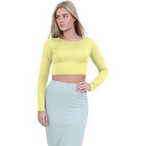 janisramone&#174; Ladies Tops, Classic Crew Neck Long Sleeve Tops Women - Soft & Stretchy Crop Tops for Women, Ideal for Casual or Going Out Tops Yellow