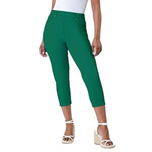 Roman Originals Cropped Jeggings for Women UK Ladies Capri Stretchy Jeans Denim Legging Cotton Summer Trouser Three Quarter 3/4 Length Pull On Cut Off High Waist Smart - Petite Green - Size 18