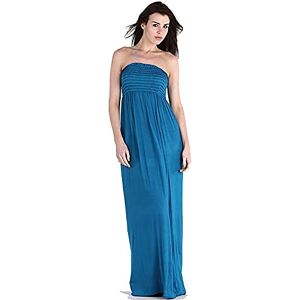 Purple Hanger New Womens Plain Long Strapless Elasticated Shearing Ladies Bandeau Shirred Boob Tube Summer Maxi Dress Teal Size 16-18 (L/XL)