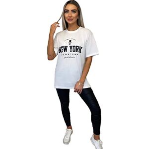 Generic AA Essentials&#174; Ladies Slogan Printed Oversized Baggy Fit Short Sleeves T-Shirt Summer Loose Round Neck Tee Top Womens Elegant Casual Wear T-Shirts (New York Downtown White, M-L)