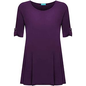 Mustwearit Womens Plus Size Scoop Neck Short Sleeve Flared Ladies Long Plain Top Ladies Three Quarter Turn Up Sleeve T-Shirt Tops Sizes 14-28 (as8, numeric, numeric_26, numeric_28, plus, regular, Purple)