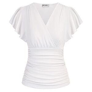 Grace Karin Women Summer Tunic Tops for UK Fashion Clothing in 2023 Short Ruffle Sleeve High Waist Blouse White S
