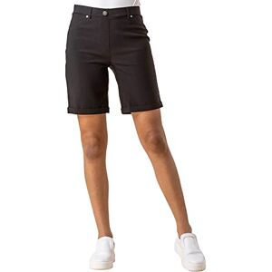 Roman Originals Stretch Shorts for Women UK - Ladies Turned Hem Bengaline Casual Everyday Cropped Pants Chino Capri Slim Fit Above The Knee Turn Up Bermuda Summer Crops - Black - Size 22