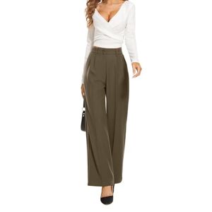 SMENG Work Trousers Women Wide Leg High Elastic Waisted Long Straight Suit Pants Ladies Stretch Trousers Leisure Nurse Trousers Khaki Size 6-8 S