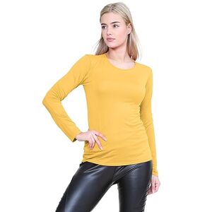 Hamishkane&#174; Long Sleeve Womens t Shirts - Plain Stretchy Round Neck Tee Fitted Tshirts Women UK - Ideal Summer Top & Going Out Tops for Women UK Mustard