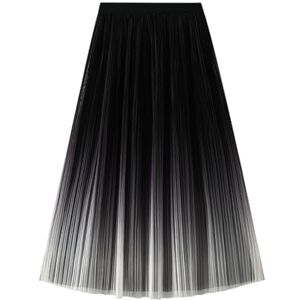 GerRit Skirt Elegant Tulle Gradient Midi Skirts Women Streetwear High Waist Elastic All Match A Line Skirts-black-xl