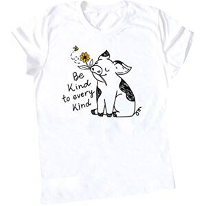 Women Tops 230408hot4595 Printed T Shirt Graphic T Shirt Women Summer Shirts Short Sleeved Shirts Clearance Crewneck Blouse Shirt Women Top Casual Be Kind to Every Kind Creative Little Pig Animal White