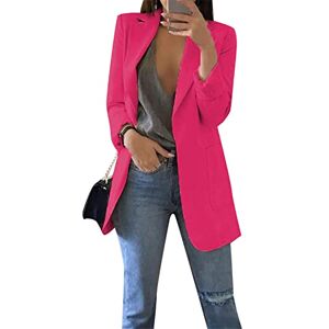 YMING Blazer for Women Elegant Jacket Suit 3/4 Sleeve Chic Slim Fit Office Business Cardigan Rose Red M