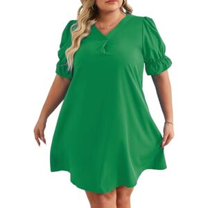 fxwtich Womens Plus Size Ruffle Sleeve Casual Dress V-neck Puff Short Sleeve Loose Fit Knee-Length Dress Green 5XL