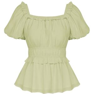 SCARLET DARKNESS Women Cute Edwardian Blouse Short Puff Sleeve Casual Vintage Tops Peplum Renaissance Shirts for Summer Light Green S