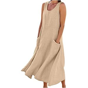 Summerdresseshqx230206yyy0131a616 Womens Cotton Linen Dresses Womens Plus Size Dresses Ladies Summer Dress Boho Dresses for Women UK Tank Dress Sundresses for Women UK Maxi Beach Dress Sleeveless Dresses for Women UK Round Neck