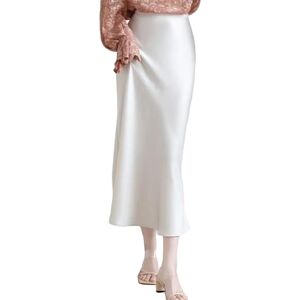 FXSMCXJ Satin Skirt Skirts For Women Skirt Midi Satin Office Women Formal Occasion Dresses Prom Party Maxi Dress-pearl White-s