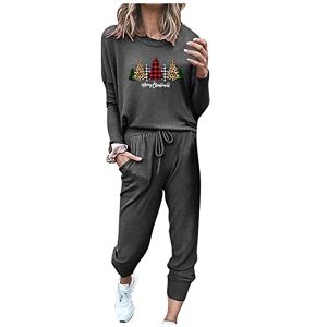Binggong Women's Jogging Suit, Christmas Print, Long Sleeve Trouser Suit, Sports Suit, 2-Piece Crew Neck, Long Sleeves, Elasticated Waist, Trousers, Leisure Suit, Cosy with Pockets, Sportswear,