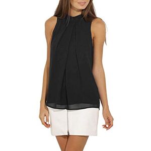 EFOFEI Womens Blouse Chiffon Halter Neck Sleeveless Button Tops Black M