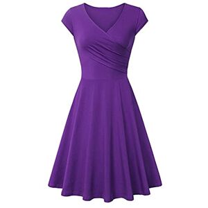 Generic I-022 Purple Womens Short Sleeve Dress Slim Tunics Dress for Women Vneck Casual Going Out T Shirt Plain Midi Knee Length Summer Fall Dress 2024 Clothes OF XXL