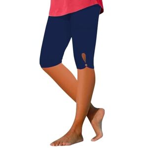 Generic Capri Leggings for Women Knee Length Comfy Lightweight Summer Casual Soft Cut Out Lounge High Waisted Beach Capri Yoga Pants Navy