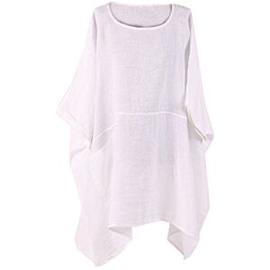 LushStyleUK New Ladies Italian Plus Size Plain Linen Tunic Top Women Lagenlook Top Plus Size (White)