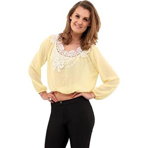 True Face Women's Tops Round Lace Neck Summer Casual Long Sleeve Kayley Gypsy Shirt & Blouse Lemon S