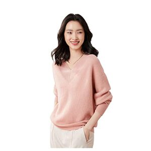 Ownwfeat Women's Cashmere Sweater Knitted Pullovers V-Neck Loose Coat Warm Jumper Tops Pink
