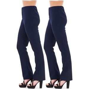 WearAll Pack of 2 Bootleg Trousers Women Boot Cut High Rise Stretch Soft Finely Ribbed Pull On Nurse Carer Work Bottoms Navy Regular 22