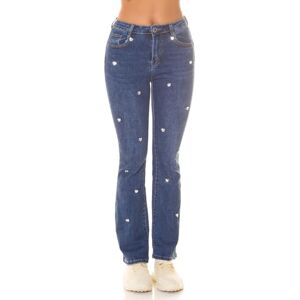 Koucla Bootcut Highwaist Jeans Trousers with Rhinestones Heart Stones Flared Jeans, blue, 14