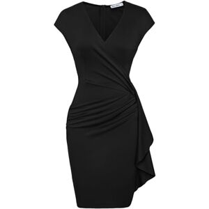 GRACE KARIN Women Summer Dresses Plain Mini Bodycon Dress V-Neck Cap Sleeve Slim Dance Party Dress Black M