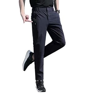 ABNMJKI Casual Pants Large Summer Pants Big Size Ice Silk Stretch Breathable Straight Leg Pants Dry Elastic Band Black Trousers (Color : Dark Blue, Size : L)