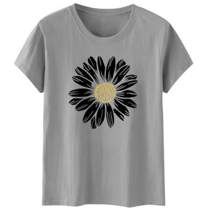 Generic Short Sleeve T Shirts for Women UK Crewneck Sunflower Print Tops Ladies Summer Loose Fit Casual Blouse Dressy Going Out Tunics