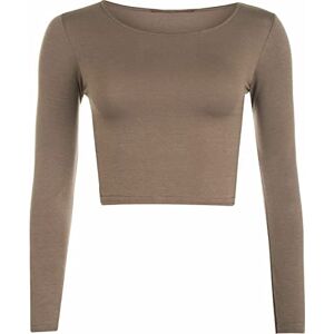 Fairy Trends Ltd Womens Crop Long Sleeve T Shirt Ladies Short Plain Basic Round Neck Shirts Top 8-14 (Mocha UK 12-14)