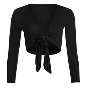 Luxe DIVA Womens New Plain Bolero Front Tie Shrug Ladies Cropped Long Sleeve Stretch Cardigan Top Black