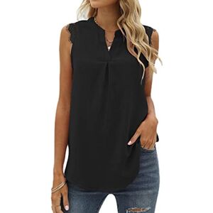 BEALIFE Women Sleeveless Blouse Solid Color Soft Shirt Office Lady Vest Summer Top Banquets Work Party Household Clothing, Black, S