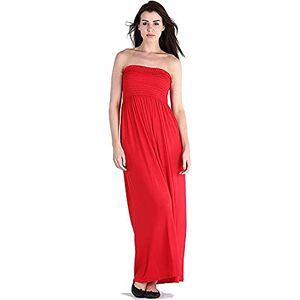 Purple Hanger New Womens Plain Long Strapless Elasticated Shearing Ladies Bandeau Shirred Boob Tube Summer Maxi Dress Red Size 16-18 (L/XL)