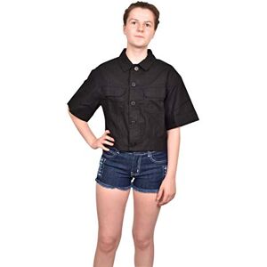 True Face Ladies Jacket Denim Short Sleeve Regular Button Front Stretch Trendy Stylish Cropped Women Casual Top Size S Black