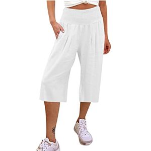 Women Casual Shorts Sales Clearance Women's Long Shorts 7" Summer Bermuda Short Solid Elastic Waist Wide Leg Shorts Loose Comfy Knee Length Shorts with Pockets White