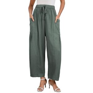 Famulily Women's Wide Leg Palazzo Pants Comfy Linen Beach Trousers High Waist Drawstring Pants (XL, Green)