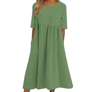 SUUNNY S-5XL Oversized Cotton Linen Long Dress for Women Summer Casual Short Sleeve Skirt-Image Color_f-S