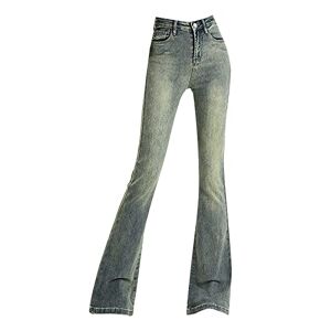 Generic Vintage Jeans Women Pocket Stitching Straight Denim Pants Wide Leg Low Waist Streetwear Jeans (Blue, L)