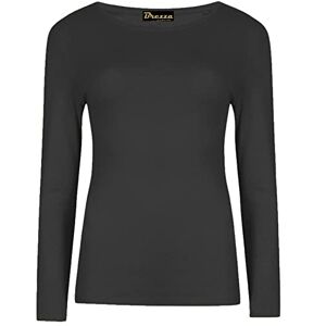 New Womens Long Sleeve Round Neck T Shirt Top Ladies Scoop Neck Plain Formal Casual Stretchy Tee Basic Fit T-Shirt Top UK Plus Size 8-26 Black