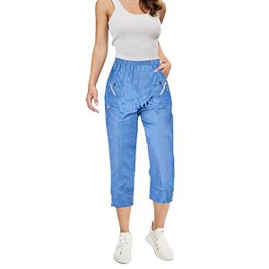 Cherry Berry femiss New Summer Womens Elasticated Capri Two Pockets Cropped 3/4 Ladies Trouser Plus Size Pants (T8=UK22, Denim)