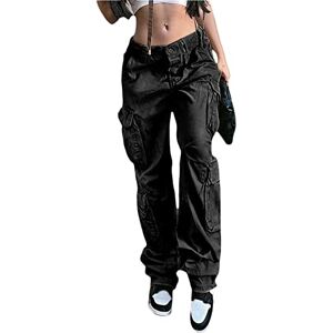 FeMereina Women Low Waist Cargo Pants Straight Wide Leg Trousers Flare Palazzo Pants Loose Baggy Sweatpants Joggers 90s Vintage Streetwear