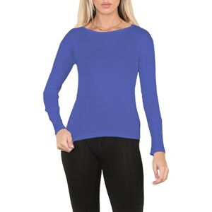 Be Jealous Fashion Star Women Ladies Ribbed Pullover Long Sleeve Round Neck Plain Solid Casual T Shirt Long Sleeve T-Shirt Royal Blue M/L (UK 12/14)