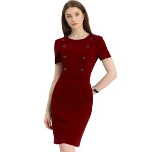 Allegra K Sheath Dress for Women's Business Casual Round Neck Short Sleeve Knit Bodycon Dresses Red XS