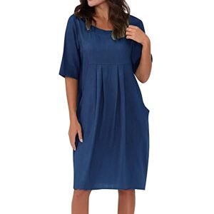 BGKKTLW Womens Short Sleeve Loose Tshirt Dress Plus Size Casual Summer Dresses Solid Color Pleated Tunic Dress with Pocket for Women Blue