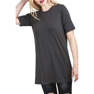 Be Jealous Womens Ladies Short Sleeve Baggy Oversized Round Neck Tunic Mini T Shirt Dress Plain Charcoal Plus Size (UK 28/30)