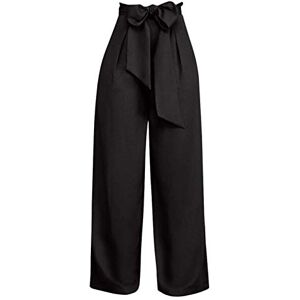 Betory Women's Stretchy Wide Leg Palazzo Lounge Pants High Waist Bow-Knot Lace Up Loose Culottes Trousers Pants Black